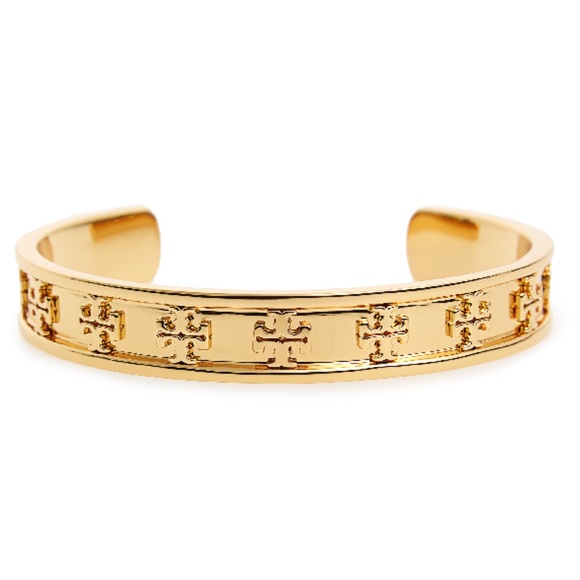 TORY BURCH • Gold Raised Logo Cuff Bracelet - Picture 3 of 5